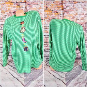 Karen Scott Large Christmas Shirt Top Stripe